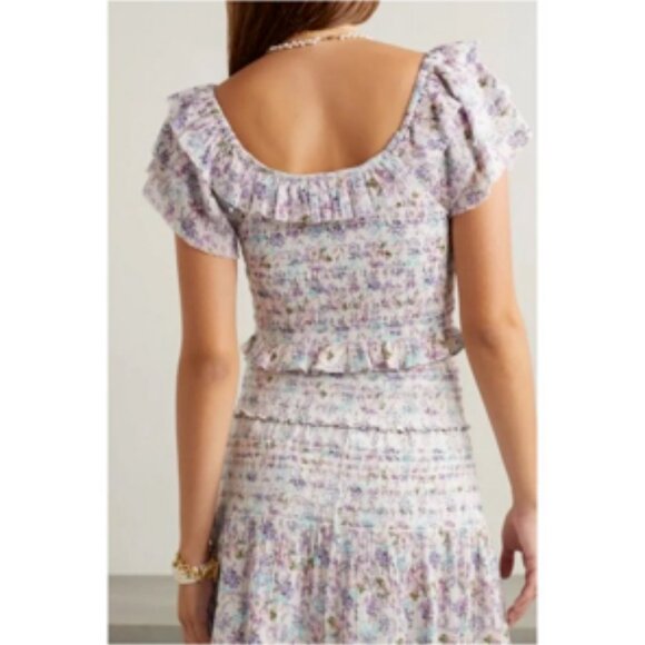 Loveshackfancy Saba Cropped Shirred Floral-Print Voile Top and Camilla Skirt M/L - Picture 2 of 13